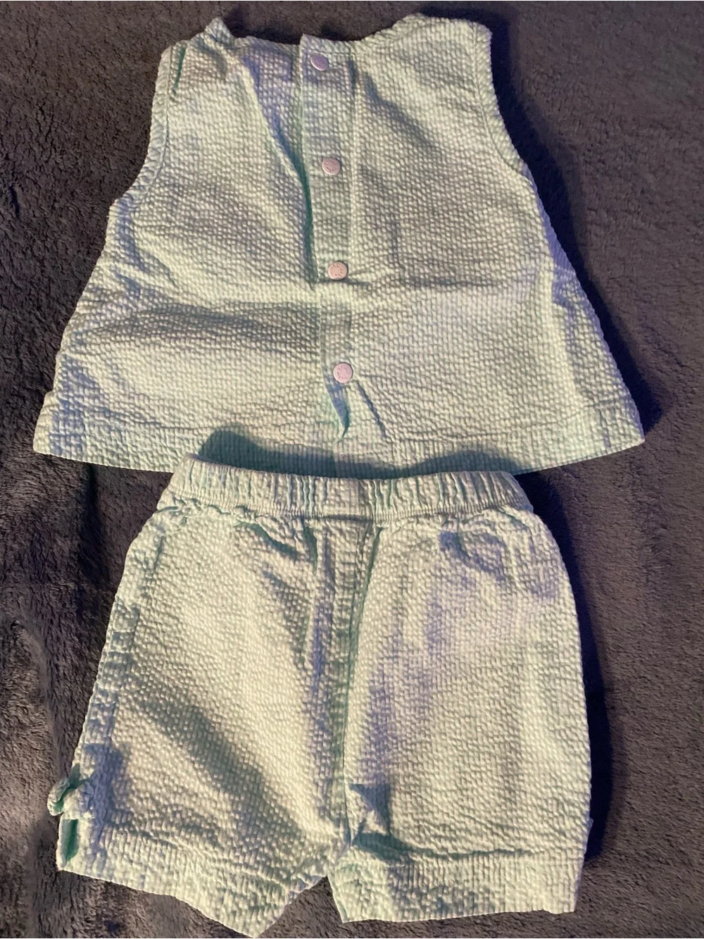 Vintage OshKosh B’gish Mint Seersucker Baby Tank & Shorts Set, size 6-9 months